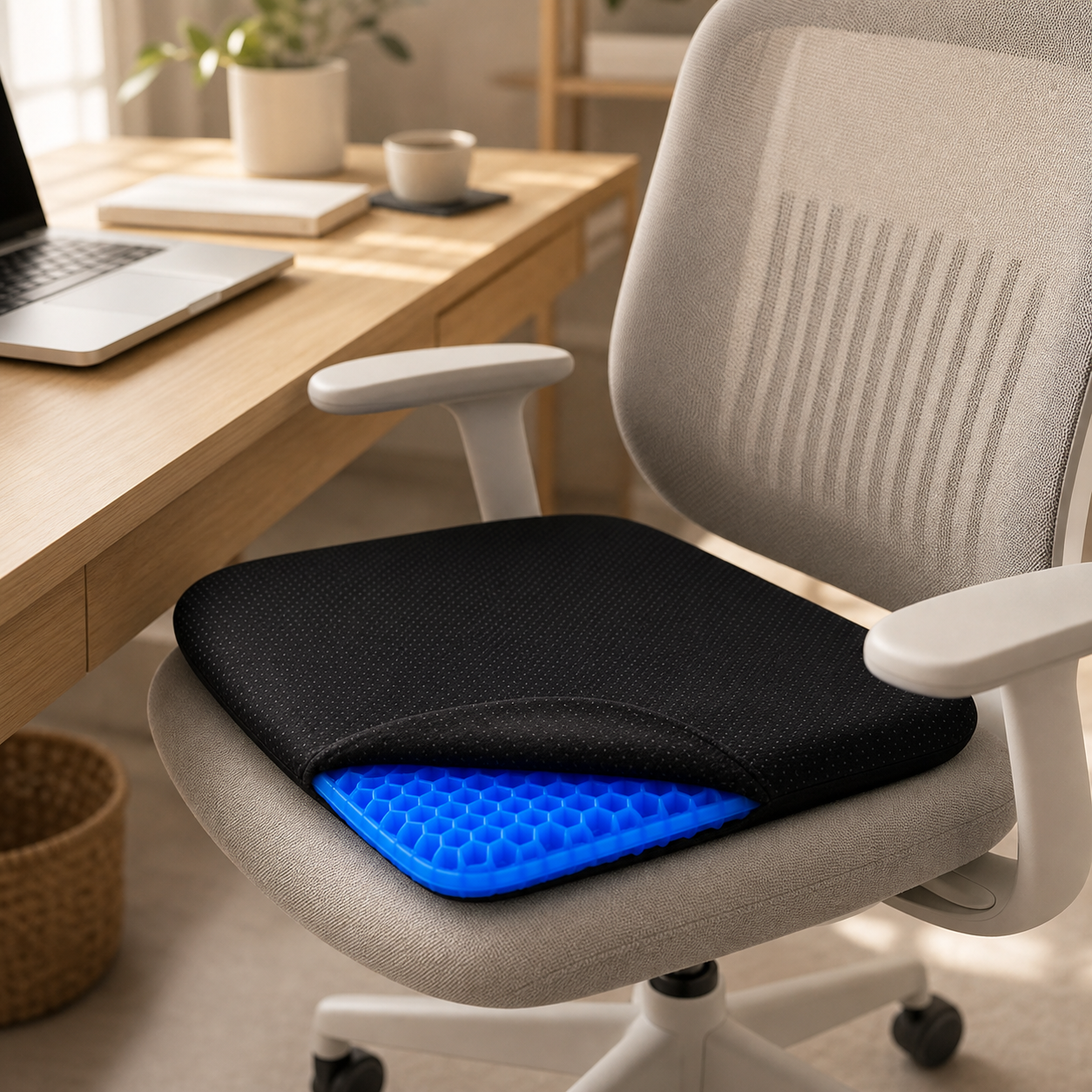 Cojín de gel Galverin colocado en una silla de oficina