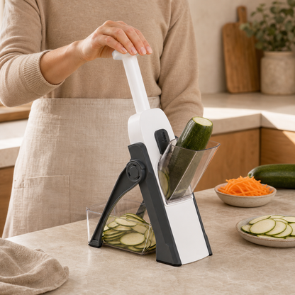 Mandolina vertical Slicer PRO Galverin cortando calabacín